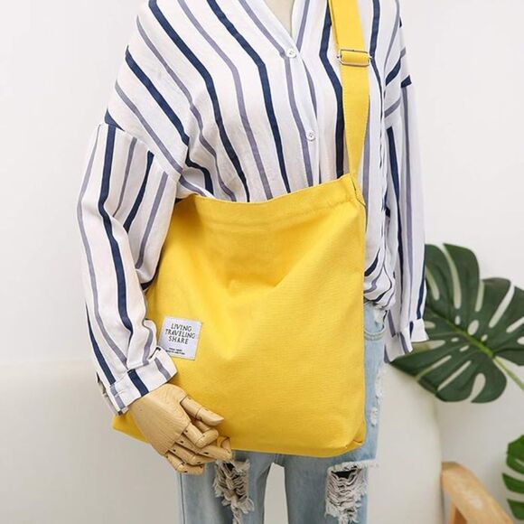 Women's Yellow Imported Canvas Retro Large Size Shoulder Crossbody Tote Bag - Picture 2 of 2